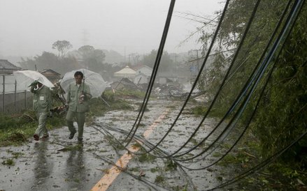 Mieszkańcy Ichihary omijają uszkodzone przez wichurę przewody wysokiego napięcia