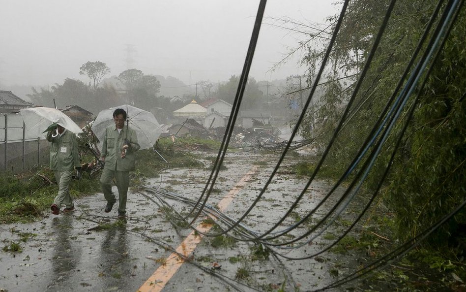 Mieszkańcy Ichihary omijają uszkodzone przez wichurę przewody wysokiego napięcia