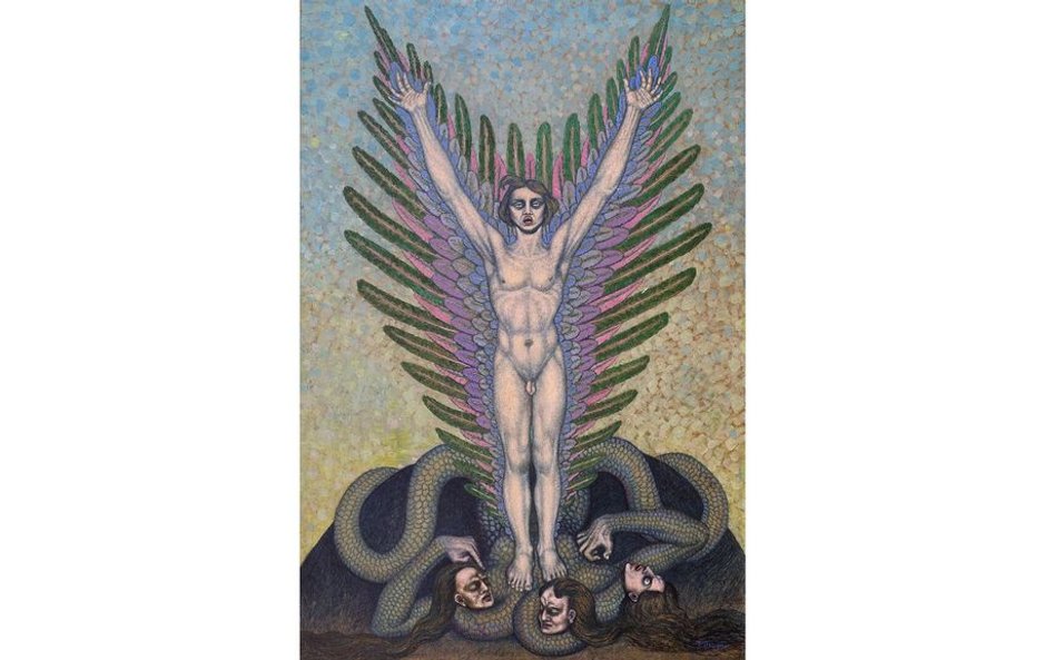 Bolesław Biegas, Zwycięstwo ludzkości nad wampirami, 1918, olej na płótnie 82 x 56 cm