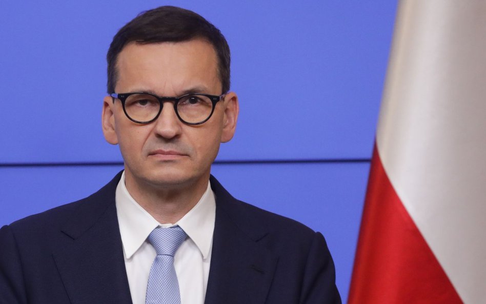 Premier Mateusz Morawiecki na konferencji prasowej w Stałym Przedstawicielstwie RP przy UE w Bruksel