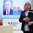 Ełła Pamfiłowa na tle ekranu z wynikiem Władimira Putina w ostatnich wyborach prezydenckich (21 marc