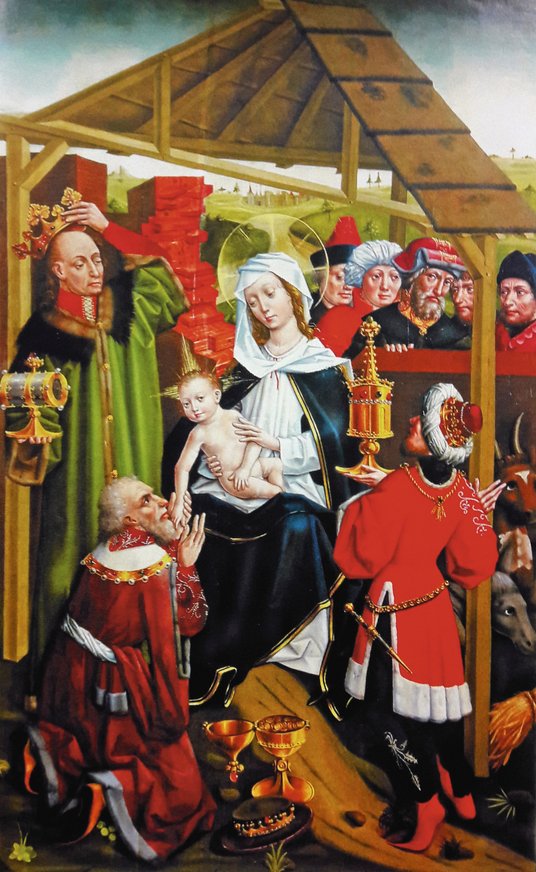 Stanisław Durink, „Pokłon Trzech Króli”, ok. 1475–1485, fragment tryptyku z Katedry Wawelskiej