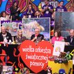 Prezes zarządu Fundacji Wielkiej Orkiestry Świątecznej Pomocy Jerzy Owsiak (w środku) podczas konfer