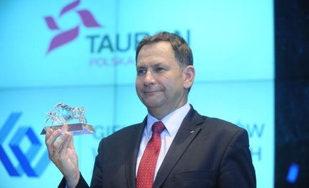 Prezes Tauronu, Dariusz Lubera, podczas debiutu spółki na GPW