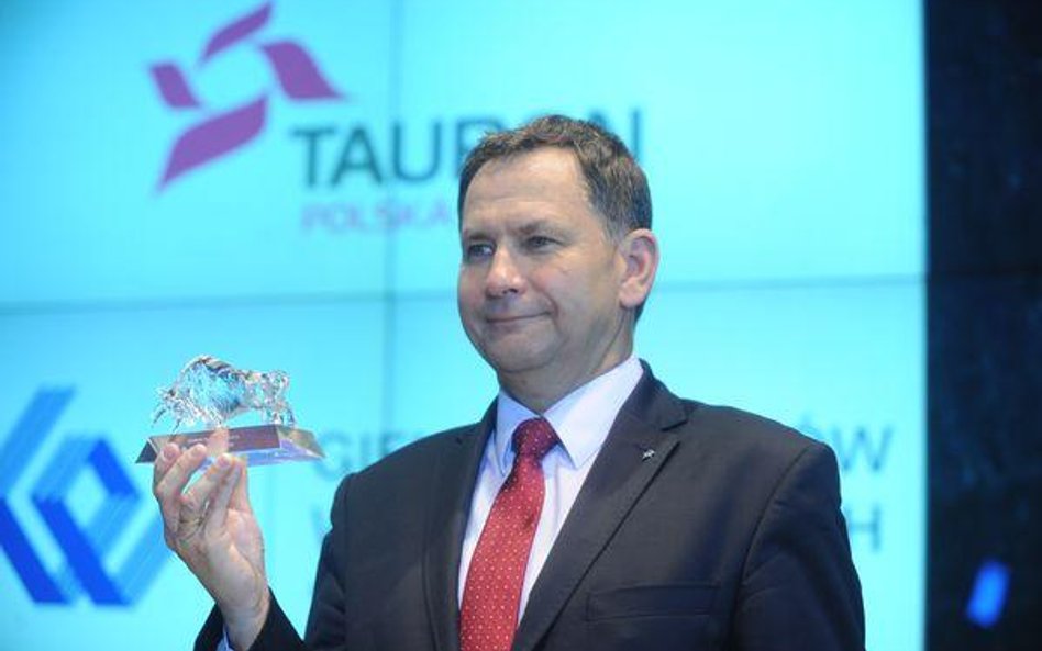 Prezes Tauronu, Dariusz Lubera, podczas debiutu spółki na GPW