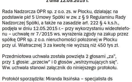 Wzór protokołu z korespondencyjnego posiedzenia rady nadzorczej