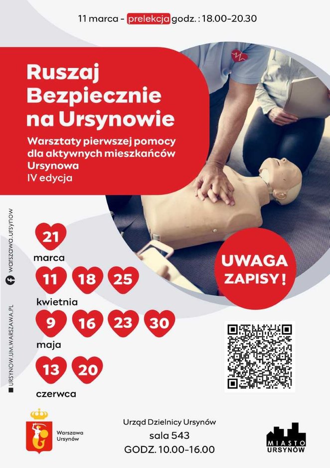 „Ruszaj Bezpiecznie na Ursynowie” – to cykl bezpłatnych, praktycznych warsztatów pierwszej pomocy sk
