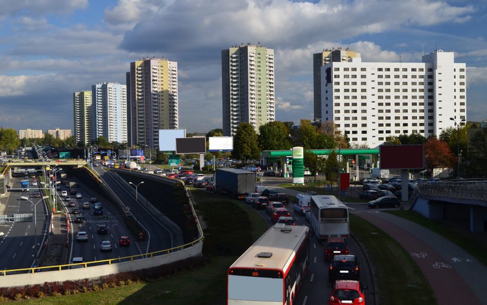 Zakorkowane centrum Katowic w godzinach szczytu