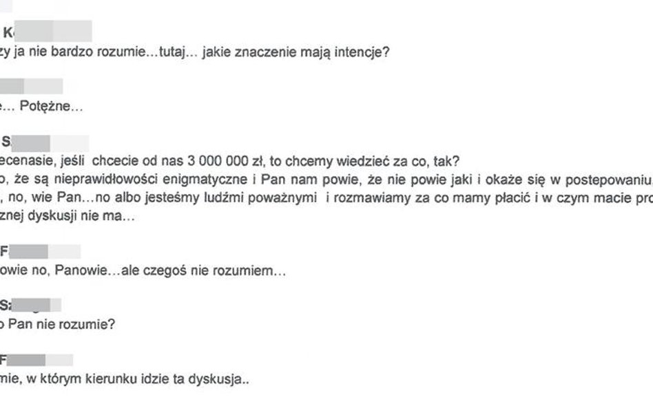 Zapis rozmowy prawników - jeden reprezentuje szantażystów, drugi - inwestora