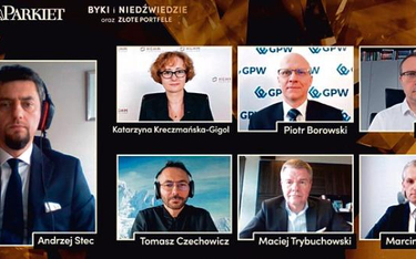 Andrzej Stec, redaktor naczelny „Parkietu” i uczestnicy debaty „Finansowy rynek przyszłości”