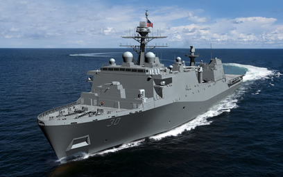 Wizja okrętu desantowego-doku USS Harrisburg (LPD 30). Rys./Huntington Ingalls Industries.