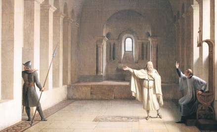 Fleury François Richard, „Przesłuchanie wielkiego mistrza templariuszy Jakuba de Molay” – obraz z 18
