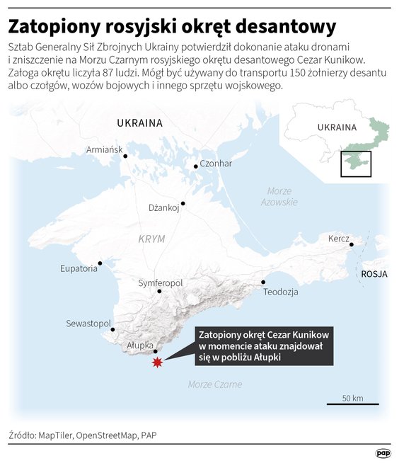 Miejsce, w którym Ukraińcy mieli zatopić okręt "Cezar Kunikow"