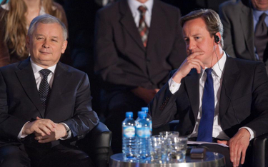 Jarosław Kaczyński i David Cameron podczas konwencji wyborczej PiS