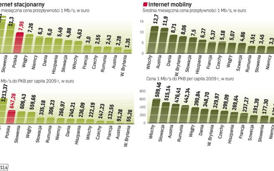 Miesięczna cena 1 megabita na sekundę w Polsce w przypadku łączy stacjonarnych należy do najwyższych