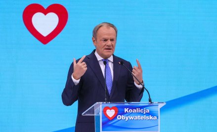 Premier Donald Tusk przemawia na konwencji krajowej Platformy Obywatelskiej w ATM Studio w Warszawie