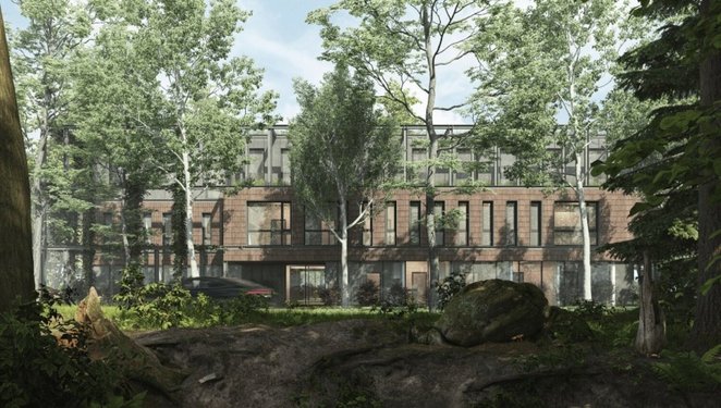 Ostatnia kondygnacja z przestrzeniami na wolny pobyt dla kotów będzie wycofana w stosunku do frontu 