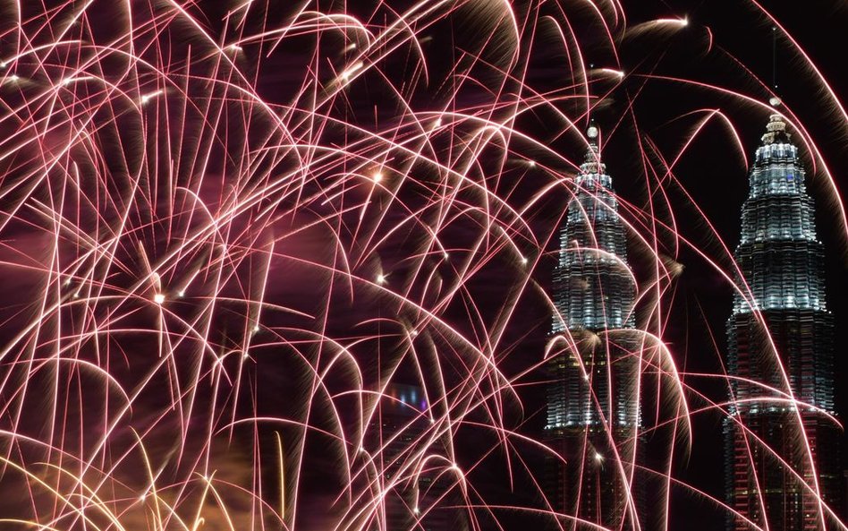 Powitanie 2018 roku w Kuala Lumpur, w Malezji