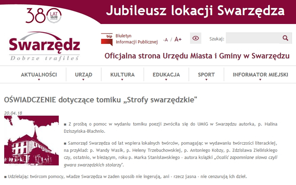 Swarzędz: Wiersze na cześć urzędników na 380-lecie miasta