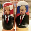 Tradycyjne rosyjskie matriozki z wizerunkami Trumpa i Putina,  wystawione w sklepie z pamiątkami na 