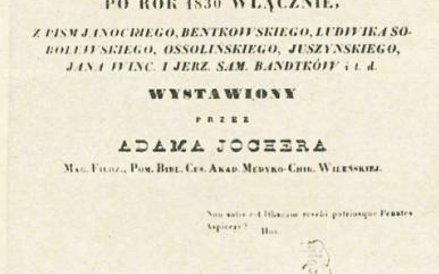 Karta tytułowa bibliografii Adama Jochera. Po śmierci Józefa Zawadzkiego drukarnię poprowadził jego 