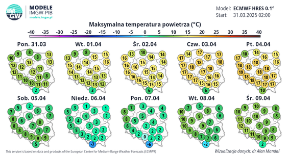 Maksymalna temperatura powietrza od 31.03 do 9.04.