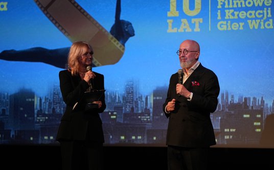 Grażyna Torbicka i Maciej Ślesicki na uroczystości z okazji 20-lecia Warszawskiej Szkoły Filmowej.