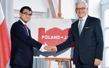 Szefowie dyplomacji Japonii Taro Kono i Polski Jacek Czaputowicz spotkali się w Warszawie w lipcu 20