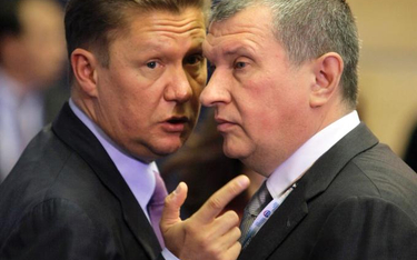 Prezes Gazpromu Aleksiej Miller (z lewej) i prezes Rosnieftu, były wicepremier Federacji Rosyjskiej,