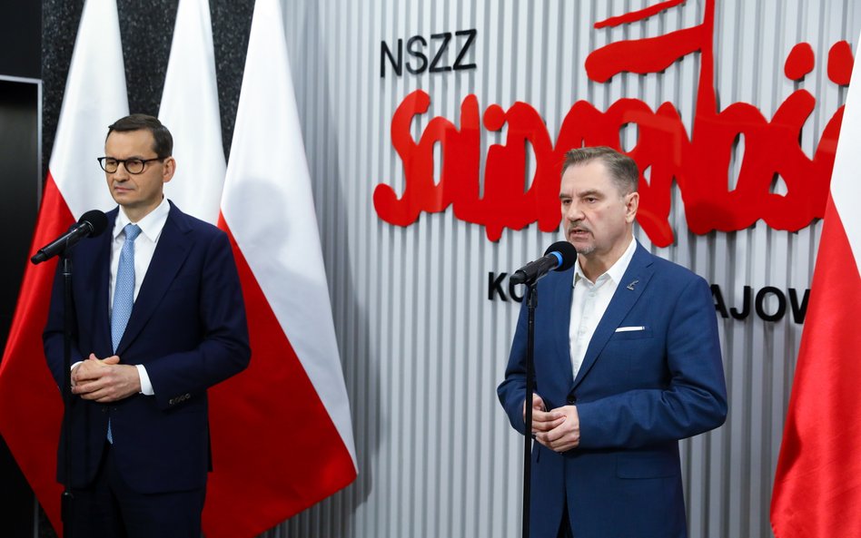 Mateusz Morawiecki i przewodniczący NSZZ "Solidarność" Piotr Duda