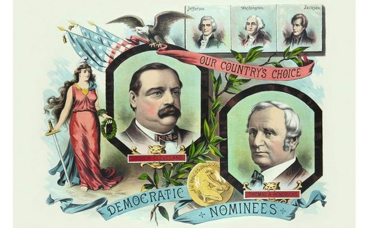 Plakat wyborczy Grovera Clevelanda i Thomasa Hendricksa z kampanii w 1884 r.