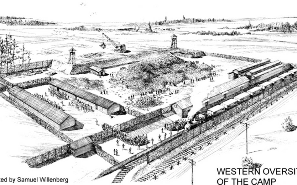 Rysunki Samuela Willenberga przedstawiające obóz zagłady w Treblince: Widok zachodniej części Trebli