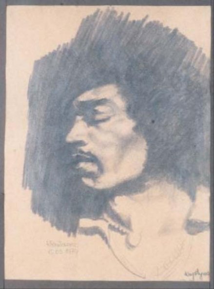 Krystyna Pawłowicz narysowała portret Jimiego Hendriksa.