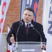 Kandydat Konfederacji Sławomir Mentzen podczas spotkania z wyborcami w Lidzbarku Warmińskim