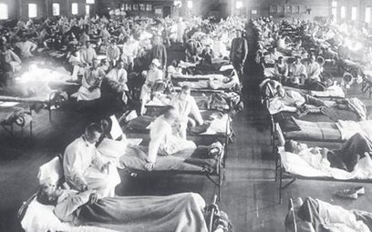 Sala szpitala zakaźnego w Camp Funston, Kansas (marzec 1918 r.). Tutaj rozpoczęła się pandemia grypy