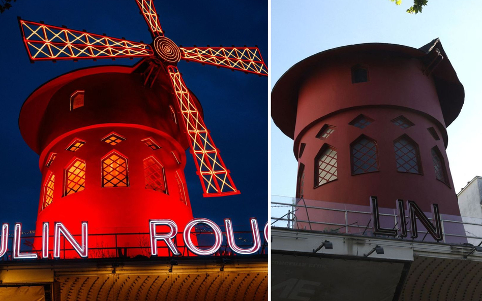 Łopaty słynnego wiatraka opadły i uszkodziły napis na budynku Moulin Rouge