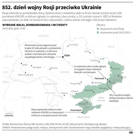 Tak wyglądała sytuacja na froncie w 852 dniu wojny