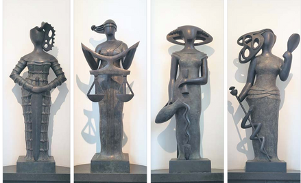 Cztery rzeźby zainstalowane w gmachu sądu w Luksemburgu – Sprawiedliwość, Odwaga, Umiarkowanie i Roz