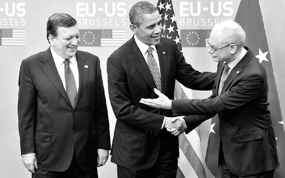 Jose Manuel Barroso, Barack Obama, Herman Van Rompuy podczas szczytu UE-USA w Brukseli, 26 marca 201