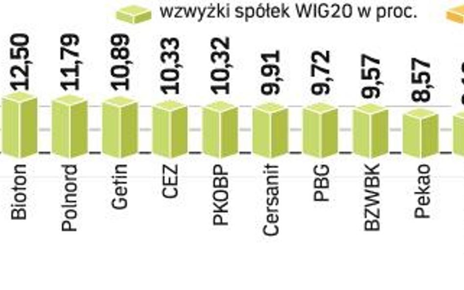 Ostra jazda kursów spóŁek w górĘ. Połowa firm z WIG20 zanotowała wczoraj dwucyfrowy wzrost wartości.