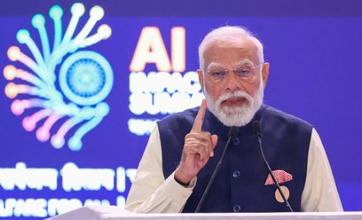 Premier Indii Narendra Modi na AI Impact Summit, który odbywał się w Nowym Delhi