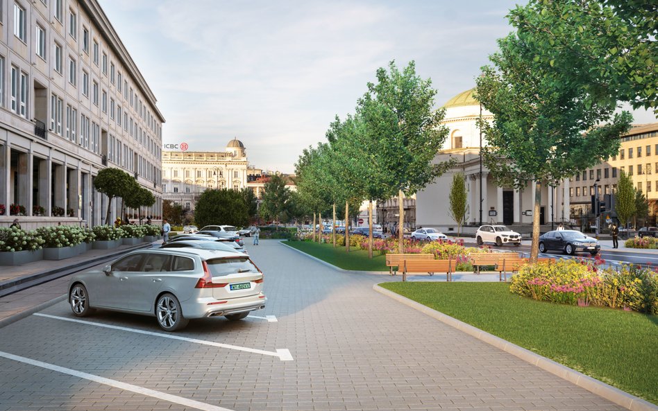 Tak ma wyglądać zazieleniony parking przy Placu Trzech Krzyży po zakończeniu prac