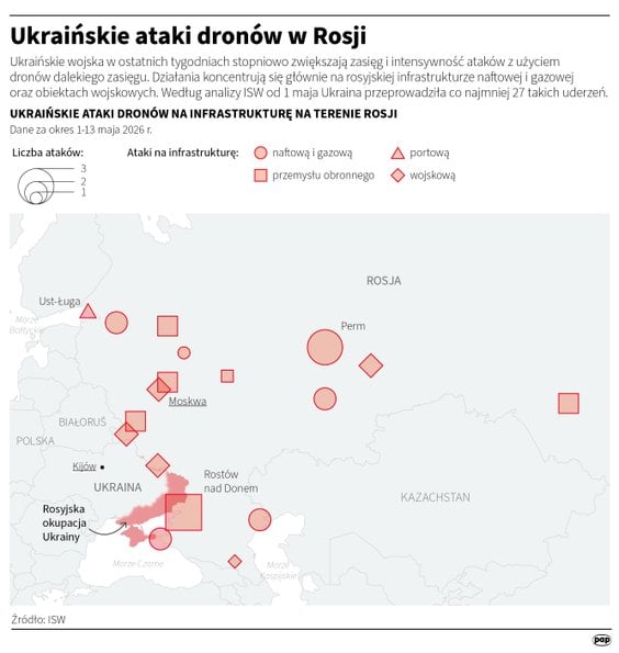 Ukraińskie ataki dronów na cele w Rosji