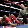 Bernard Hopkins wije się z bólu rzucony na deski przez Chada Dawsona. Obok sędzia Pat Russel, który 