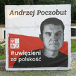 Transparent wywieszony w Białymstoku w ramach akcji solidarności z przetrzymywanym na Białorusi Andr