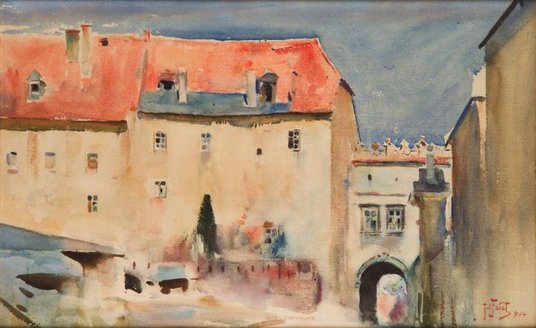 Kolekcjonerów zainteresuje akwarela Juliana Fałata.