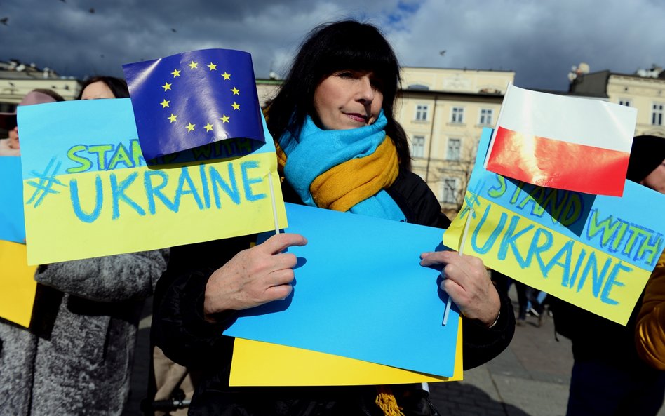 Proukraińska demonstracja w Krakowie kilka dni po wybuchu wojny