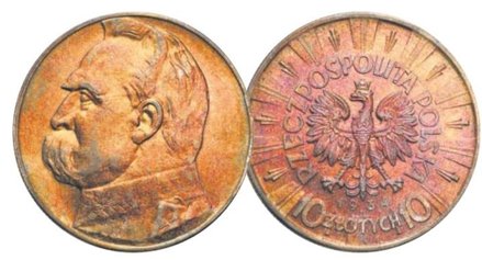 Pięknie spatynowana obiegowa moneta z Piłsudskim.