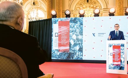 Gra o reparacje czy o wyborcze zwycięstwo? Mateusz Morawiecki i Jarosław Kaczyński podczas prezentac