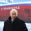 Prezydent Rosji Władimir Putin na uroczystości położenia stępki pod budowę atomowego lodołamacza "Le
